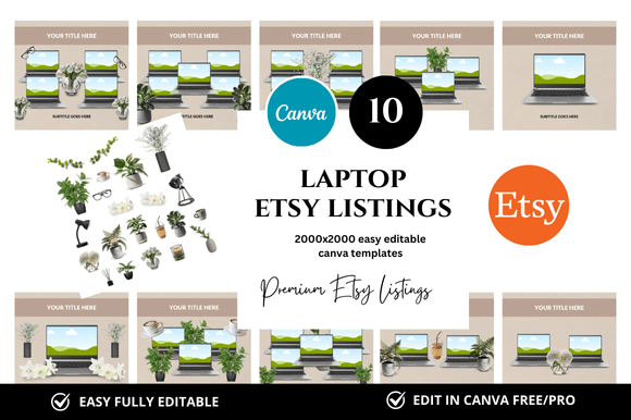 10 Laptop Premium Etsy Listings Mockup: Elevate Your Digital Product Presentation