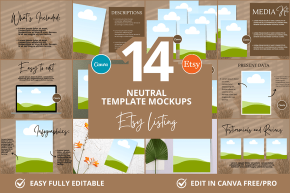 14 Neutral Etsy Canva Mockup: A Professional Tool for Digital Product Designers