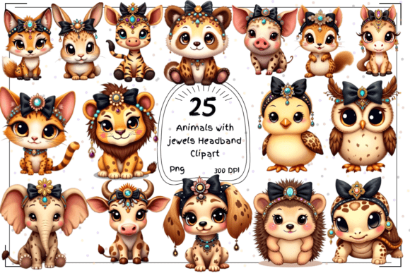 25 Animals with Jewels Headband Clipart