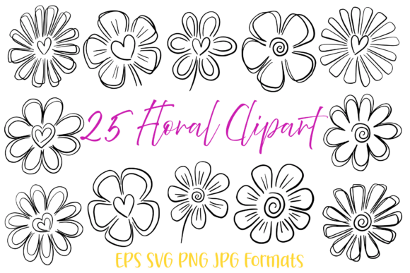 25 Squiggle Doodle Hand Drawn Flowers: A Unique Collection for Creative Projects