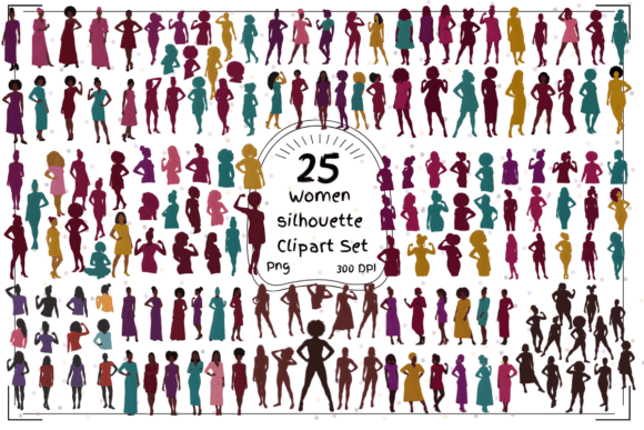 25 Women Silhouette Clipart Set