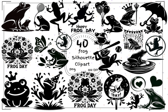 40 Frog Silhouette Clipart Collection