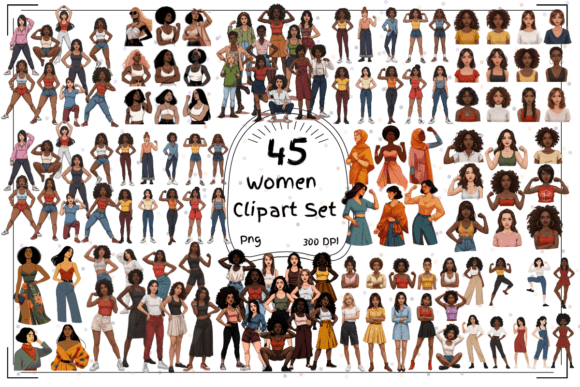 45 Empowered Women Clipart Set: A Creative Resource for Modern Designers