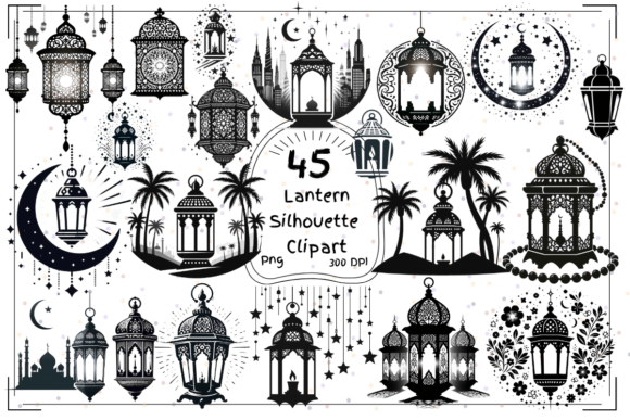 45 Lanterns Silhouettes Clipart for Festive Design Excellence