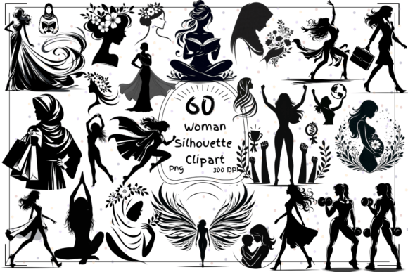 60 Woman Silhouette Clipart Collection: A Versatile Resource for Creative Professionals