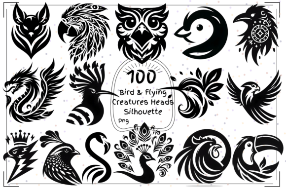 Bird Winged Creature Head Silhouettes