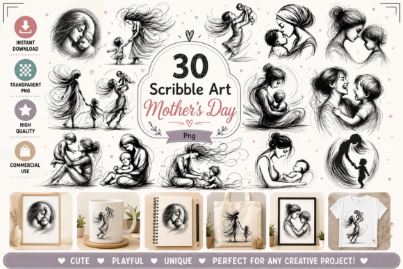Embracing the Elegance of Motherhood with Scribble Art Mother’s Day Clipart