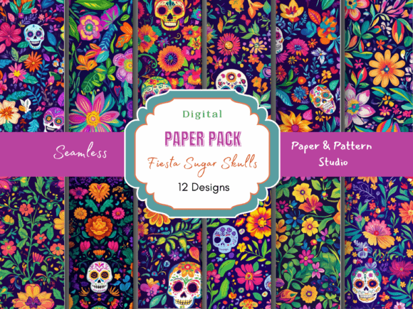 Fiesta Sugar Skulls Seamless Pattern