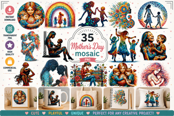 Vibrant Mosaic Mother's Day Silhouettes: A Creative Celebration of Motherhood