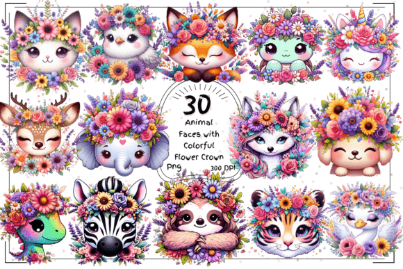 Whimsical Animal Faces with Floral Crown