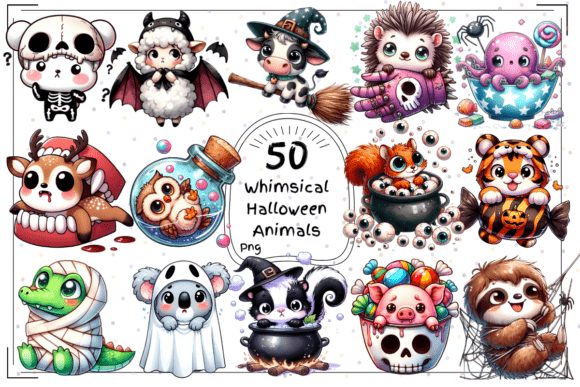 Whimsical Halloween Animal Clipart: A Watercolor Collection for Creatives